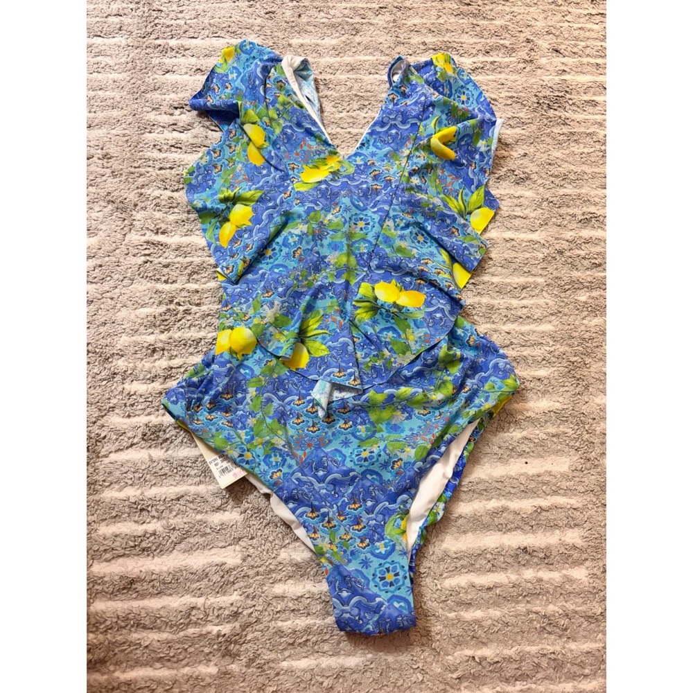 Blue Floral Women Swim One Piece